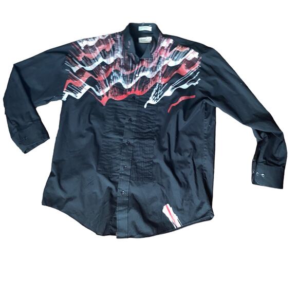 Chaplin Vintage Black Abstract Painted Long Sleeve Button Up Shirt Size Large - Picture 1 of 8